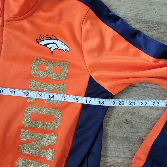 Denver Broncos NFL Sparkle Type Orange Track Jacket Full Zip Womens Small - Picture 9 of 16